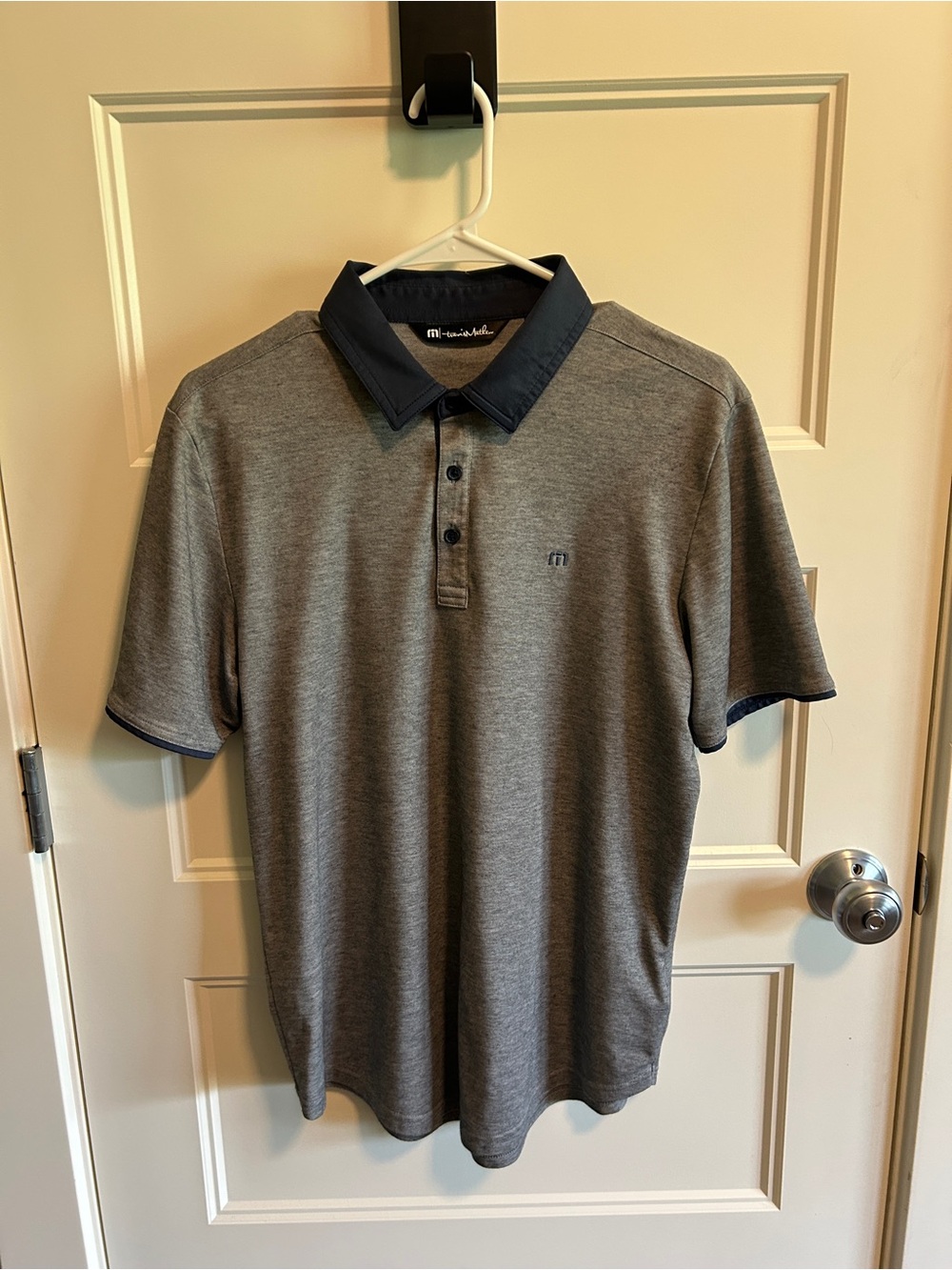 Travis Mathew Heather Gray Polo with Navy Collar